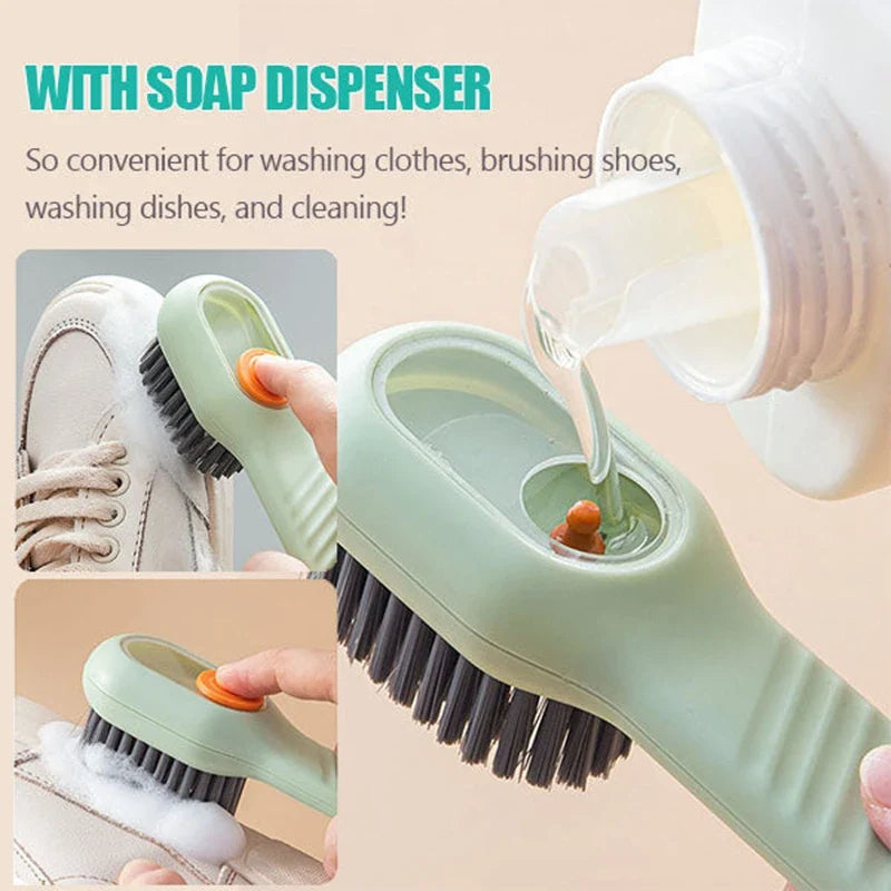 Afralia™ Soft Long Handle Shoe Brush with Automatic Cleaning for Home & Clothing