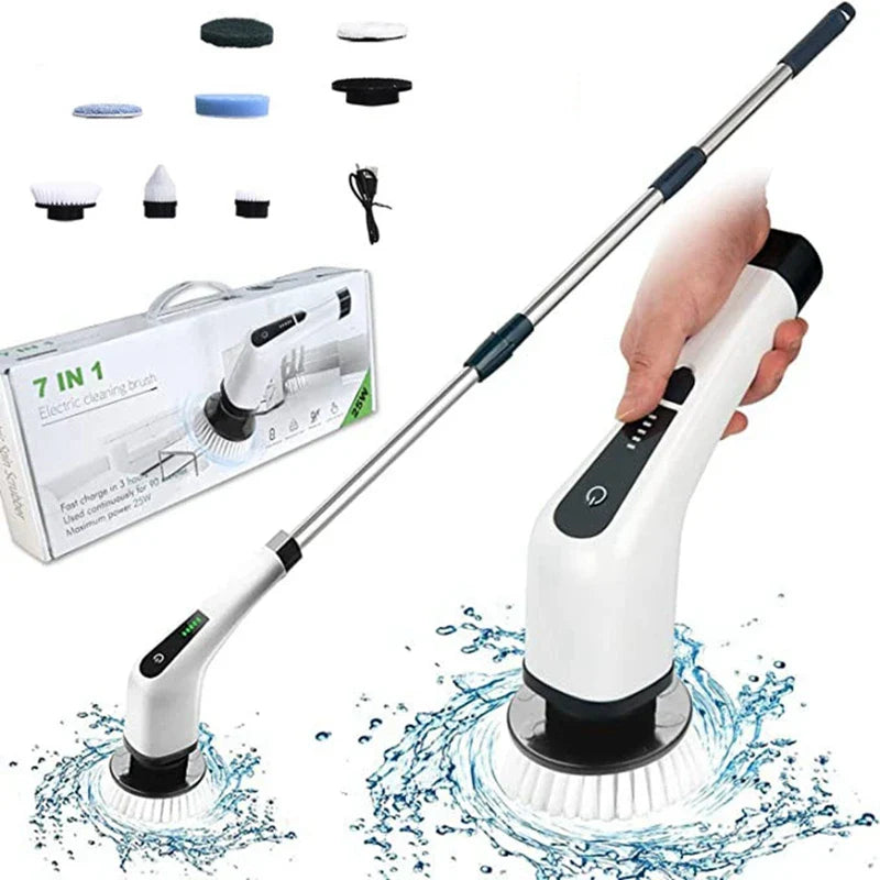 Afralia™ Electric Spin Scrubber with 7 Brush Heads - Adjustable Handle for Kitchen Bathroom Clean