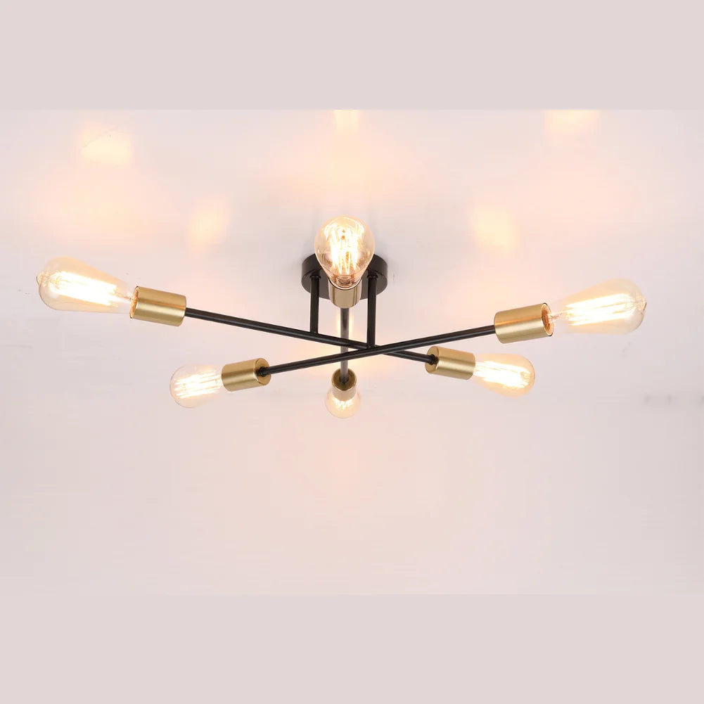 Afralia™ Sputnik Ceiling Lights: Brushed Antique Gold 6-Light Fixture for Modern Home Decor