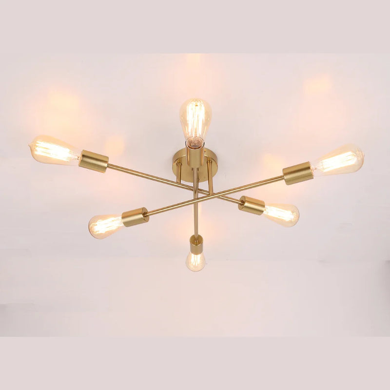 Afralia™ Sputnik Ceiling Lights: Brushed Antique Gold 6-Light Fixture for Modern Home Decor