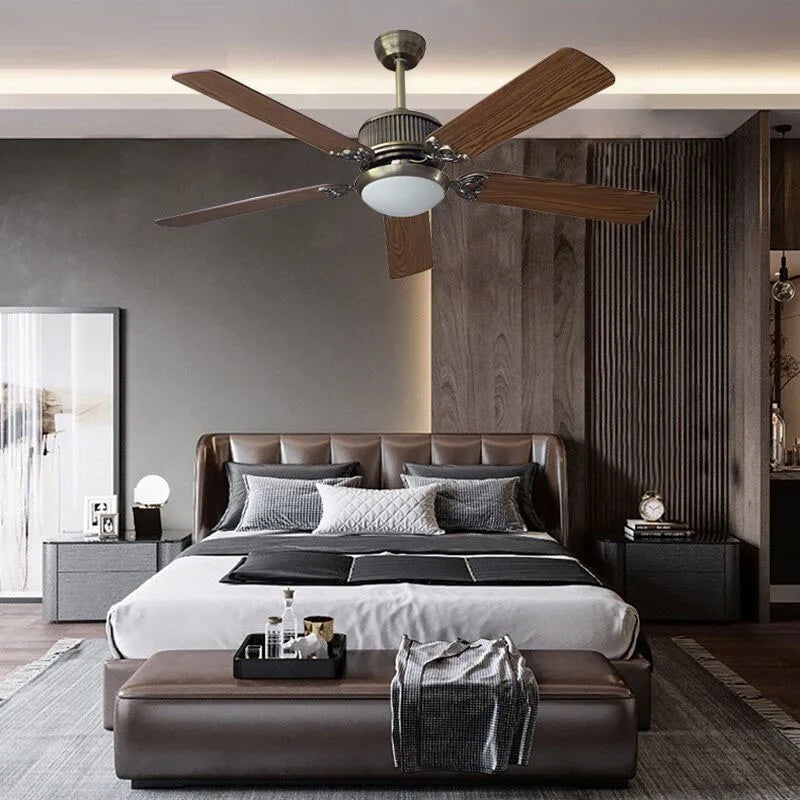 Afralia™ Vintage Wooden Ceiling Fan with Lights, Remote & Wall Control - 56"