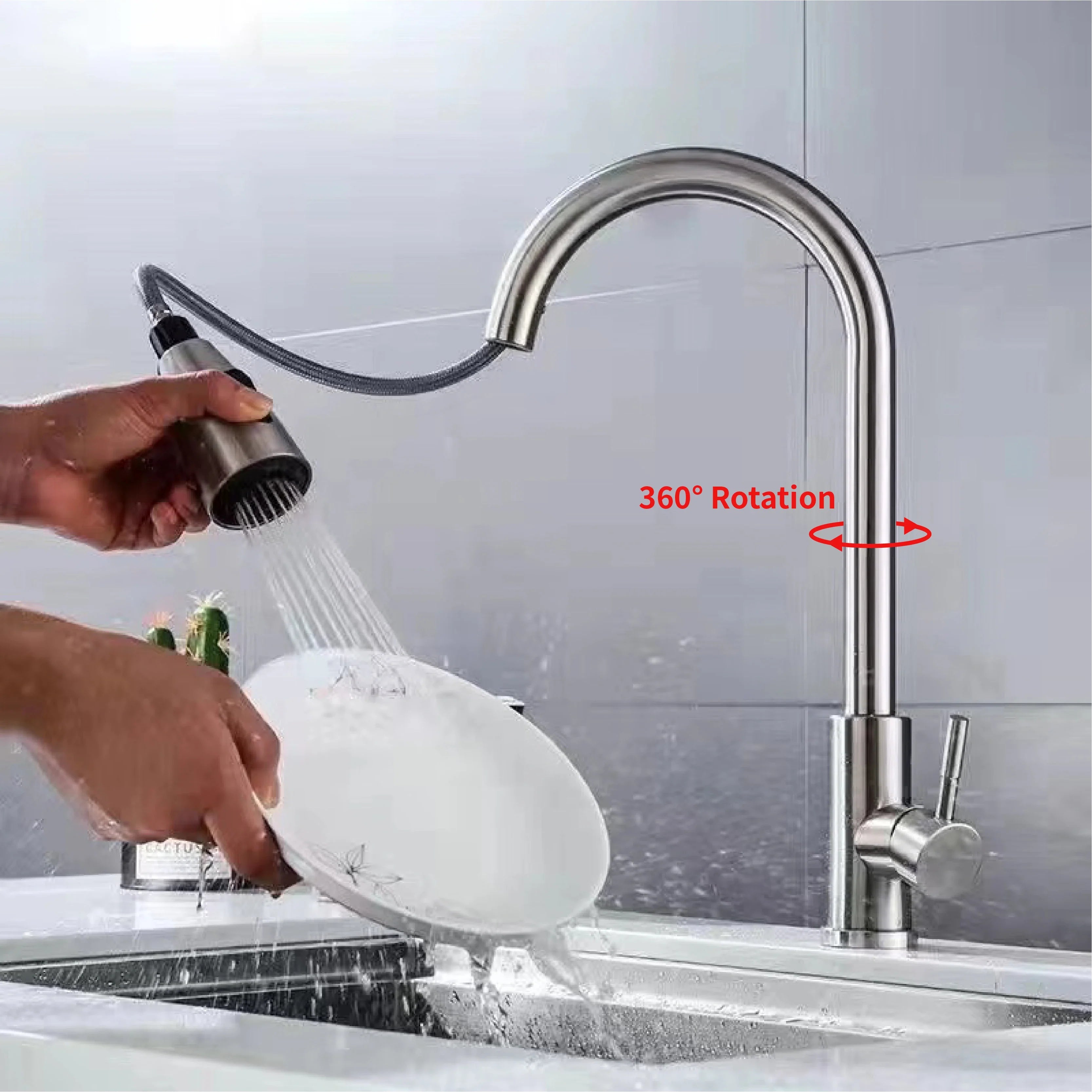 Afralia™ Pull Out Spout Kitchen Faucet, Single Hole Mixer Tap with Stretchable Sprayer Head