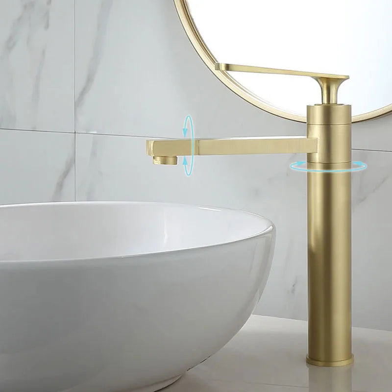 Afralia™ Gold Brass Bathroom Basin Faucet Single Handle Deck Mounted Brushed Gold Tap