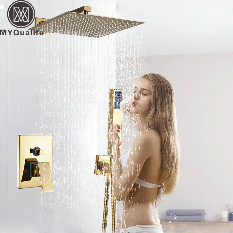 Afralia™ Golden Rainfall Shower Faucet Set with Single Handle Brass Bath Mixers