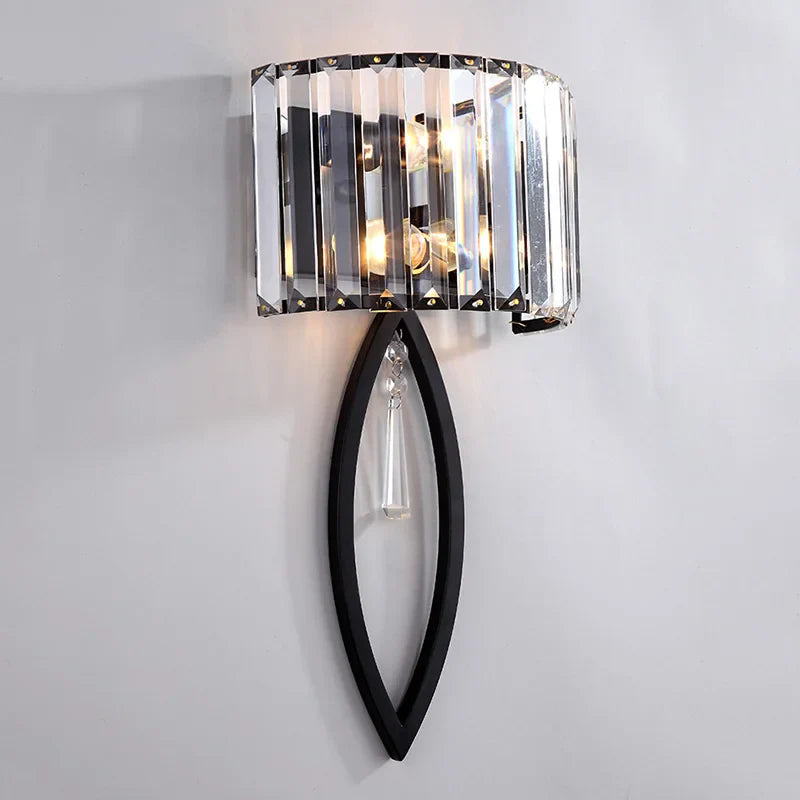 Afralia™ Crystal LED Black Wall Lamp for Bedroom, Living Room, and Aisle