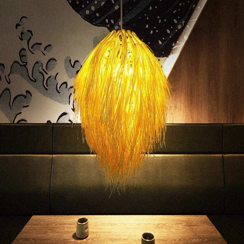Afralia™ Bamboo Weave Pendant Lamp, Creative Rattan Hanging Light Fixture for Bedroom & Teahouse