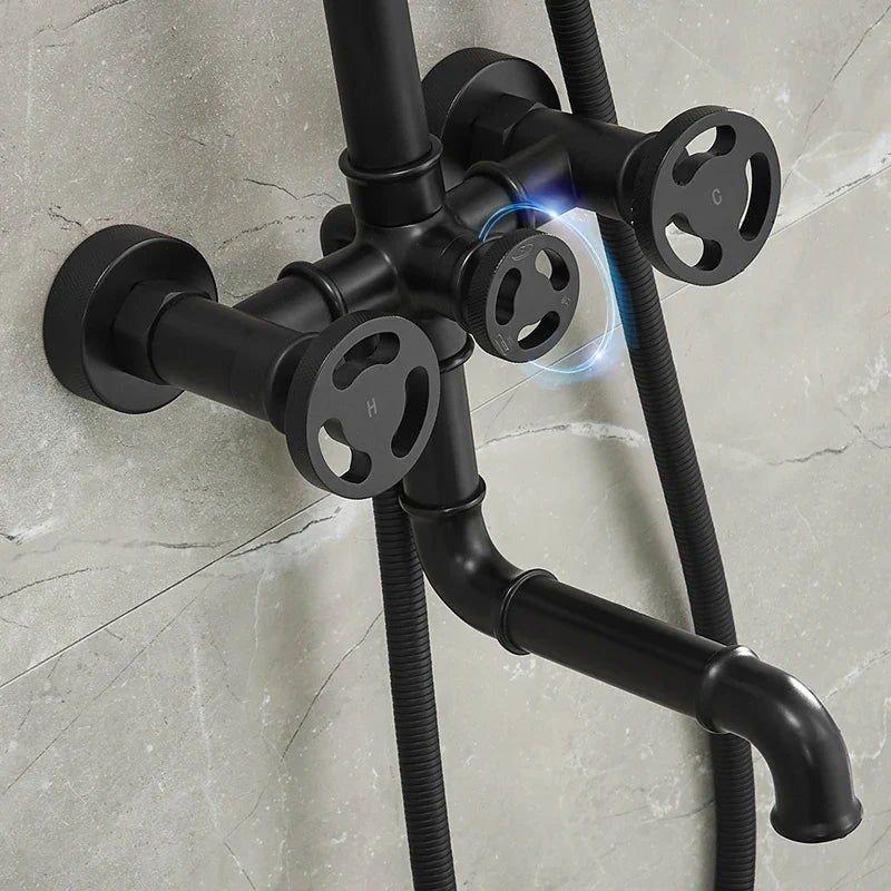 Afralia™ Matte Black Round Tube Bathtub Faucet with Slide Bar Single Handle