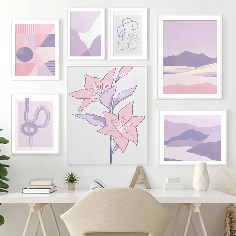 Afralia™ Purple Aesthetic Abstract Canvas Wall Art for Nordic Pastel Living Room Decor.