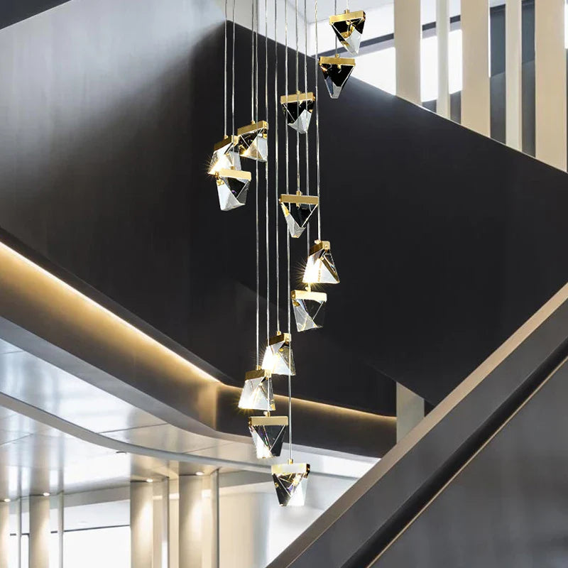 Afralia™ Crystal Square Rhombic LED Chandelier for Duplex Villa Living Room & Restaurant