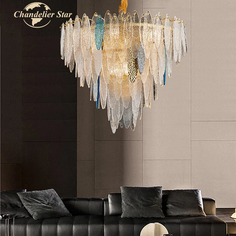 Afralia™ LED Glass Metal Leaf Chandelier: Luxury Postmodern Lighting for Home Decor, Bedroom, Living Room