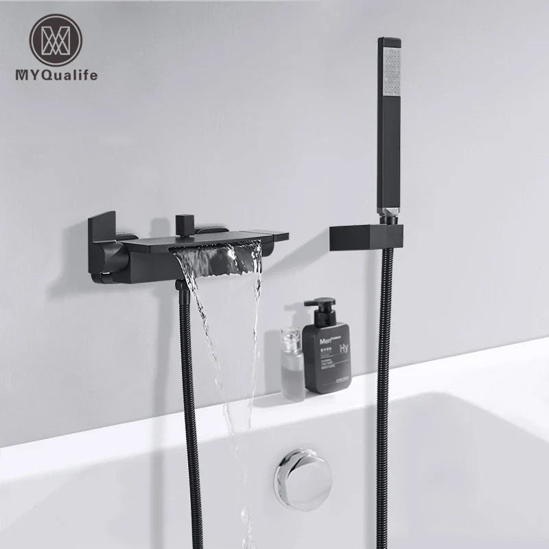 Afralia™ Matte Black 2-Function Bathroom Faucet Wall Mount Hot Cold Waterfall Shower