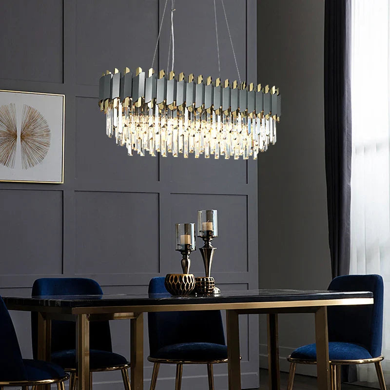 Afralia™ Art Deco Golden Black Crystal Pendant Lights for Dinning Room