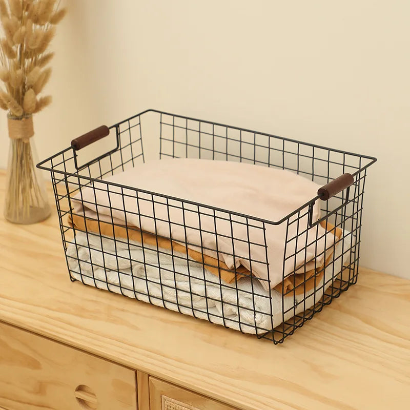 Afralia™ Rectangular Iron Storage Basket: Nordic Style Organizer for Kitchen and Bathroom