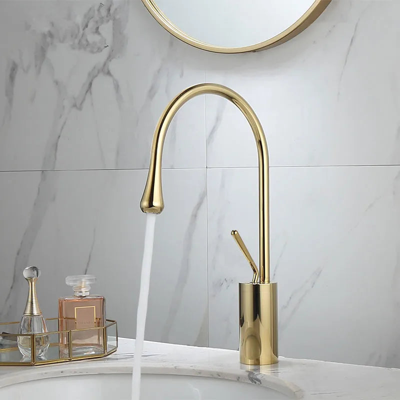 Afralia™ Gold & Marble Basin Faucet: Single Handle Swivel Sink Water Crane
