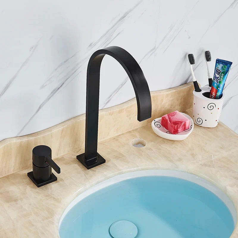 Afralia™ Matte Black Basin Faucet: Luxurious Brass Deck Mounted Gold Mixer Tap