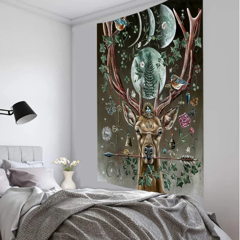 Afralia™ Forest Elk Hippie Wall Tapestry for Bohemian Bedroom Decor