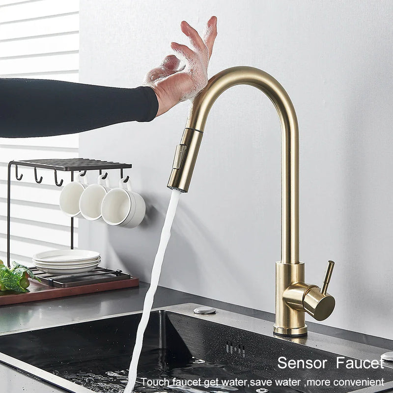 Afralia™ Gold Kitchen Faucet with Touch Sensor Control for Sensitive Mixer Experience