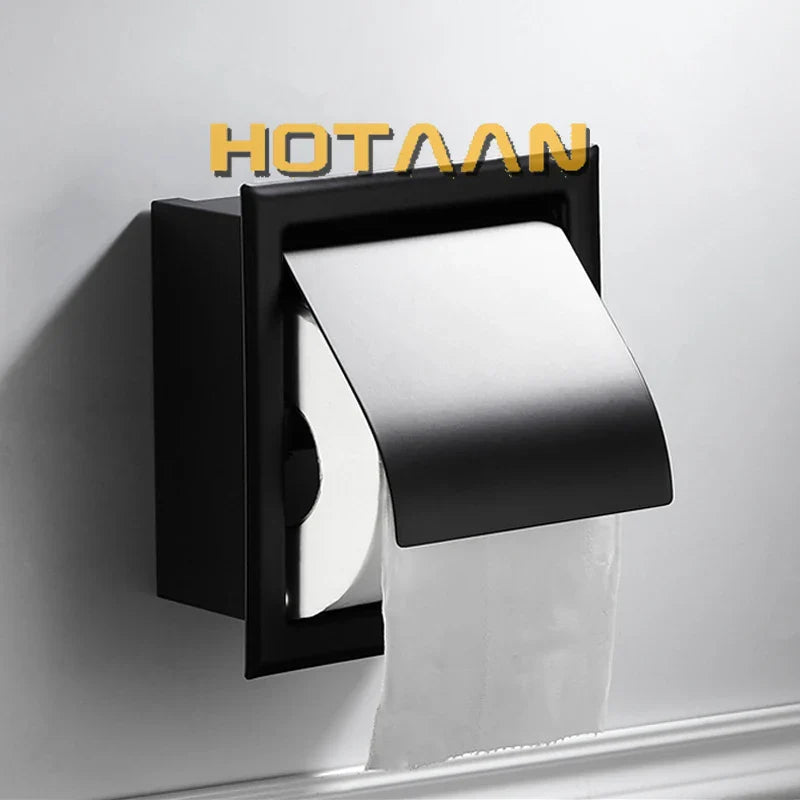 Afralia™ Matte Black Stainless Steel Toilet Paper Holder Box Wall Mounted