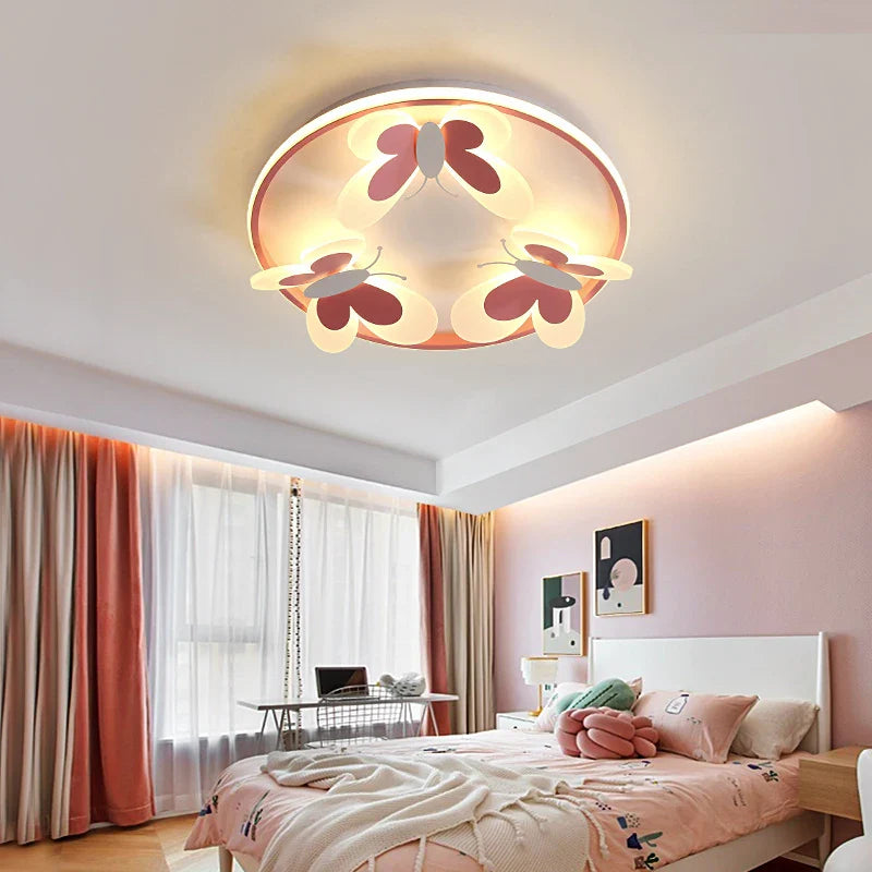 Afralia™ Pink Butterfly LED Ceiling Light for Kids Bedroom