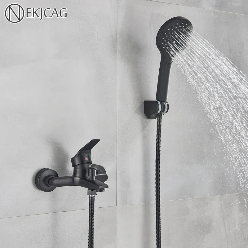Afralia™ Matte Black Wall Mount Shower Faucet Set with Handheld Shower
