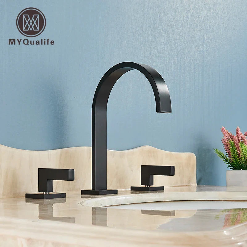 Afralia™ Square Brass Basin Faucets with Double Handle - Deck Mounted Bathroom Sink Tap