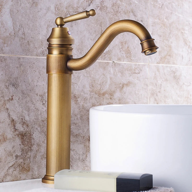 Afralia™ Classic Style Copper Basin Faucet Single Handle Hot Cold Water Mixer