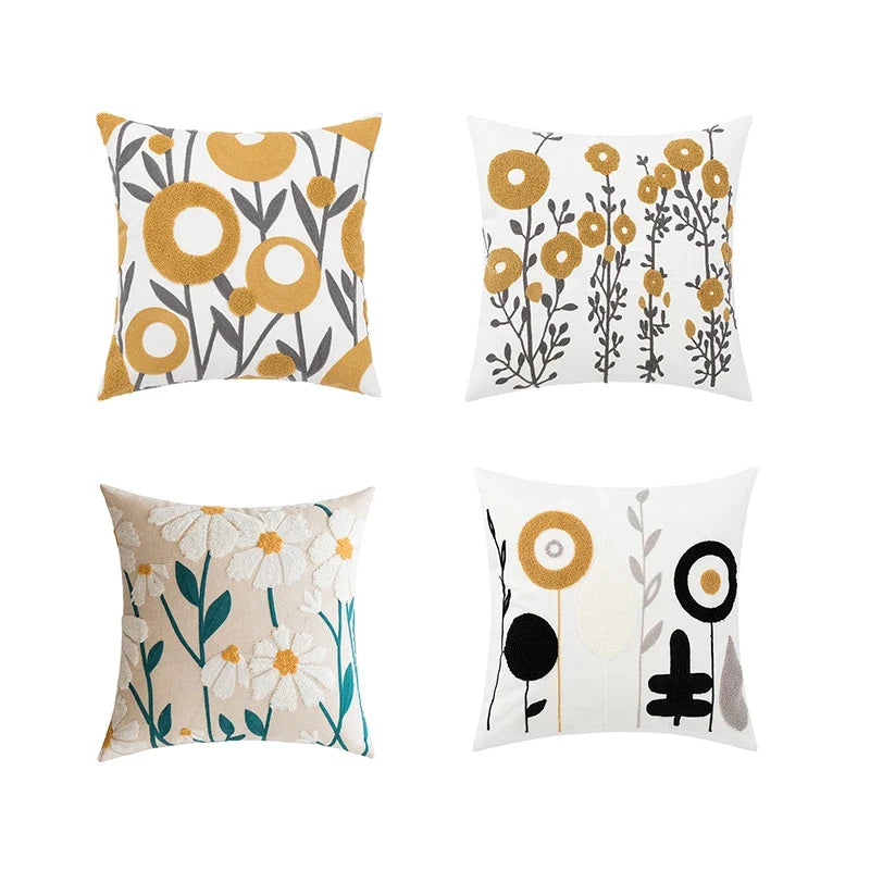 Boho Floral Embroidered Cotton Pillow Cover by Afralia™ - Tufted Decorative Cushion Case