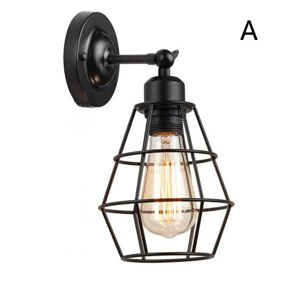 Afralia™ Industrial Vintage LED Wall Light Sconce Iron Lampshade Cage Guard Loft Lighting