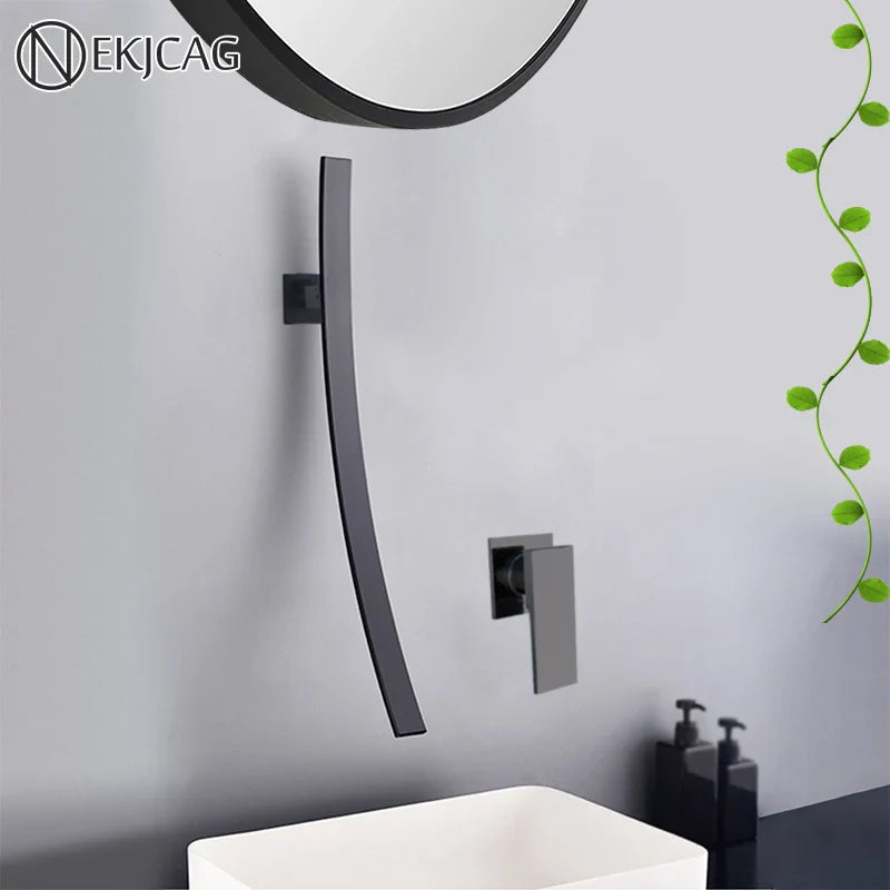 Afralia™ Matte Black Waterfall Basin Faucet with 70cm Long Spout, Single Lever Mixer Tap