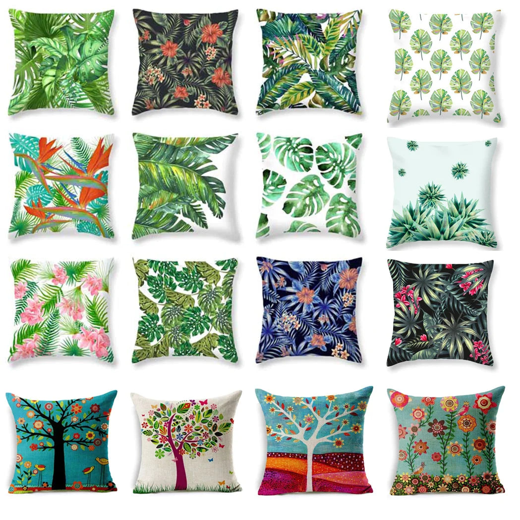 Afralia™ Green Leaves Decorative Throw Pillowcase 45*45cm for Sofa Home Decor