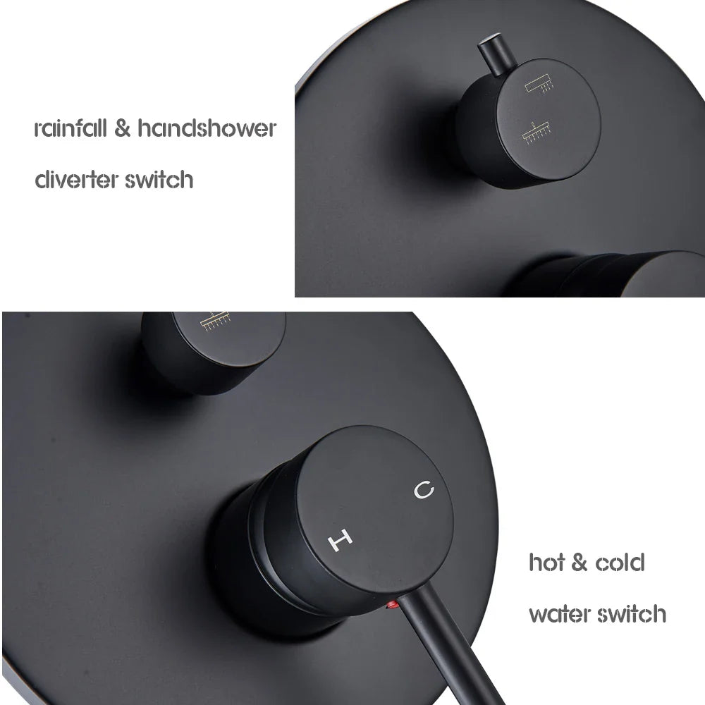 Afralia™ Matte Black Brass Shower Faucet Single Handle Rainfall Mixer for Bathroom