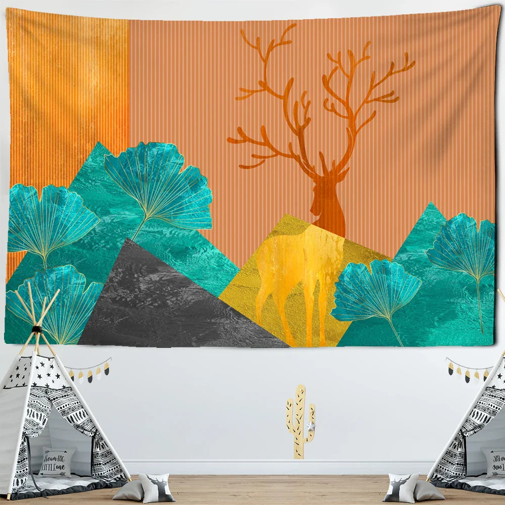 Afralia™ Psychedelic Sika Deer Abstract Art Tapestry Home Wall Hanging Decoration