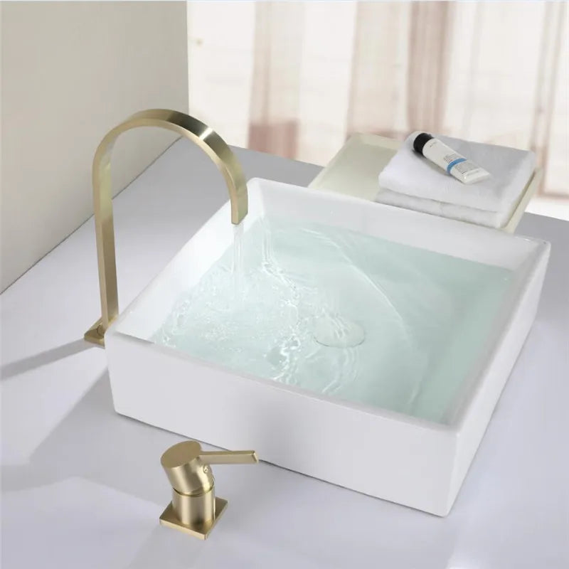 Afralia™ Brushed Gold Basin Faucet: 360 Rotating Two Hole Widespread Bathroom Sink Tap