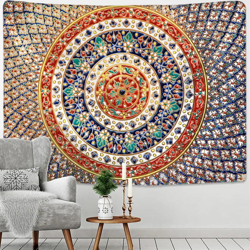 Afralia™ Floral Boho Mandala Tapestry Wall Hanging Hippie Psychedelic Carpet