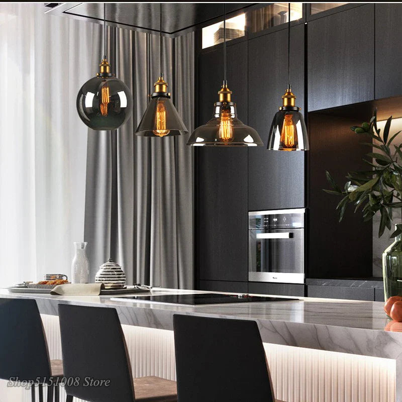 Afralia Smoky Grey Glass Pendant Lamp: Nordic Hanging Light Fixture in Amber Glass