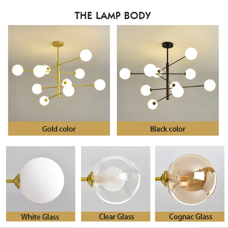 Afralia™ Black/Gold G9 LED Chandelier for Living Room Bedroom Modern Pendant Lighting