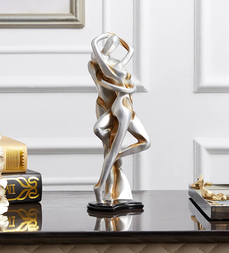 Afralia™ Silver Resin Abstract Sculpture for Home Decor, Living Room, Wine Cabinet