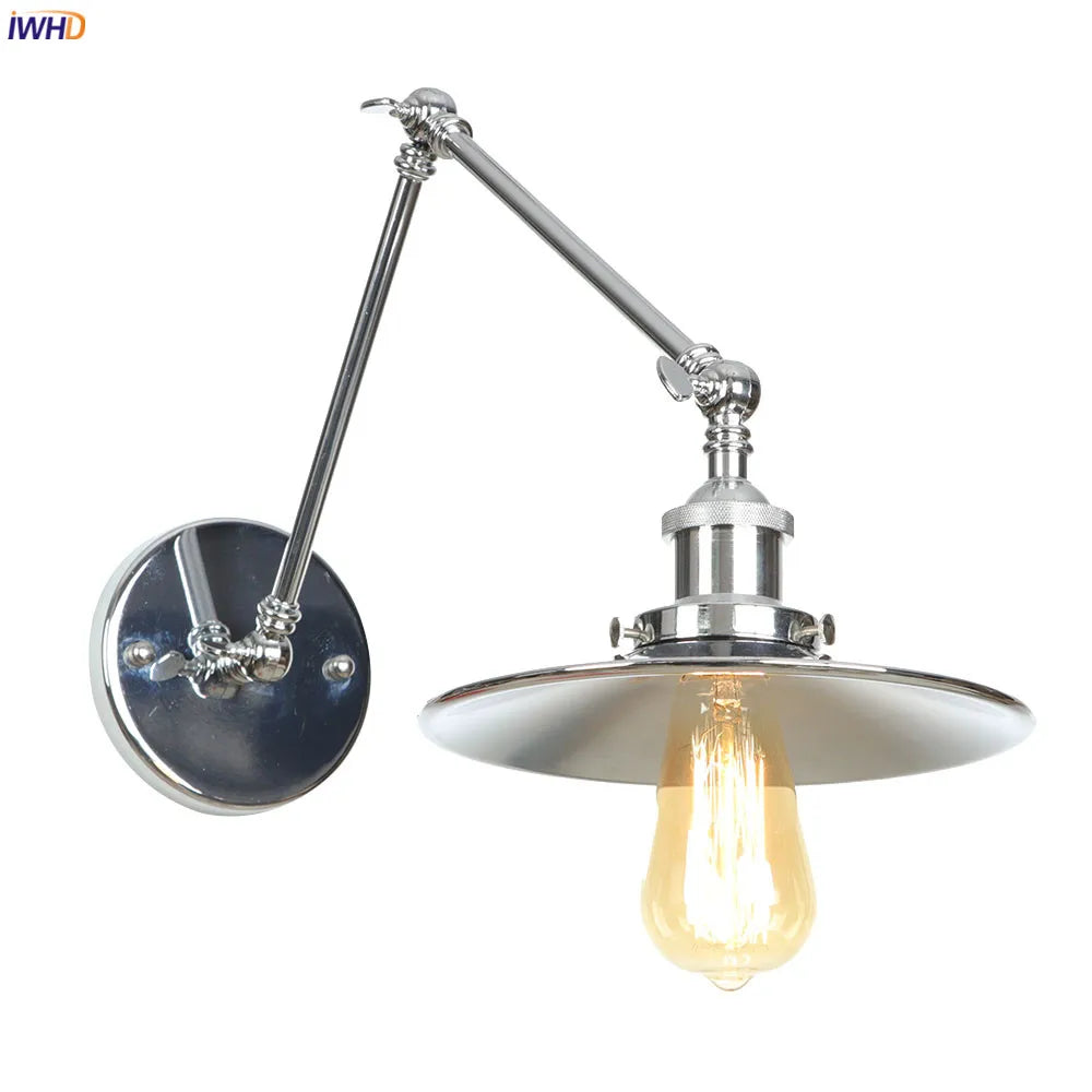 Afralia™ Silver Swing Long Arm LED Wall Sconce Vintage Industrial Loft Decor