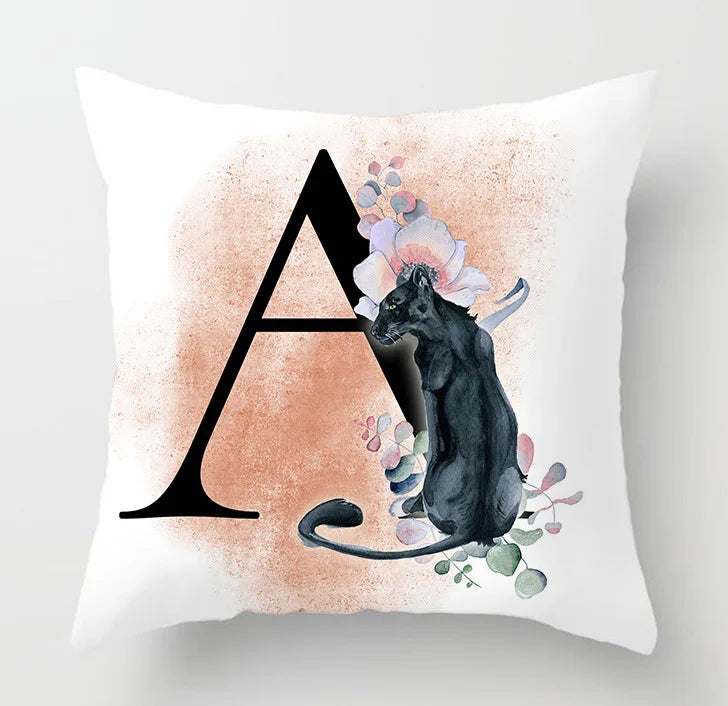 Afralia™ Flower Cat Alphabet Pillowcase 45x45cm Cushion Cover Home Decor Sofa Decor