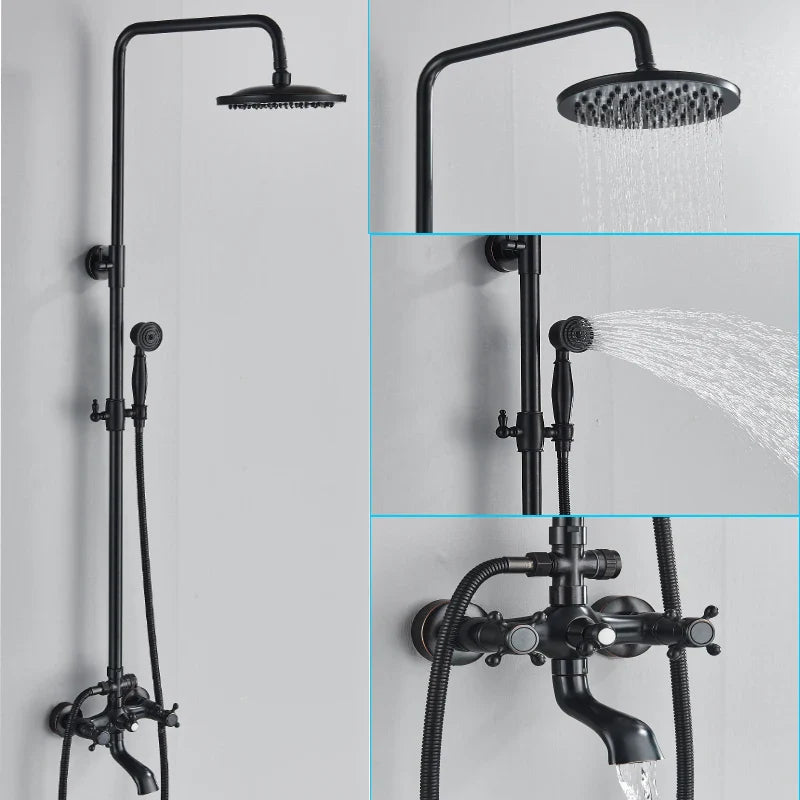 Afralia™ Black Brass Bath Shower Faucet Set with Handshower and Tub Spout