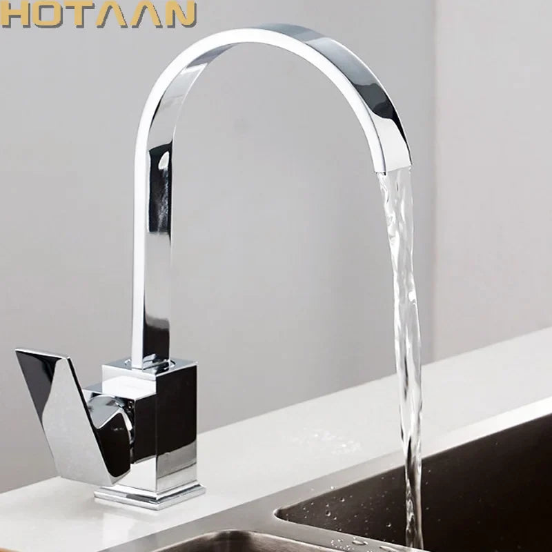 Afralia™ Swivel Brass Kitchen Faucet in Chrome with Hot/Cold Mixer, Single Hole Tap