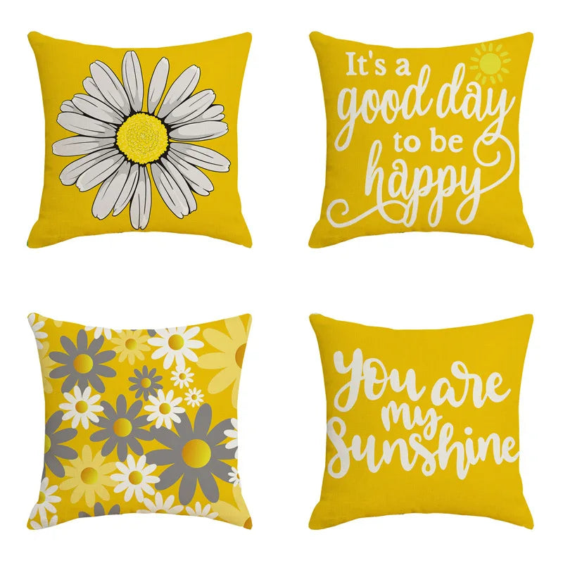 NordicYellow Daisy Stripes Geometric Cushion Cover for Sofa Car Home - Afralia™