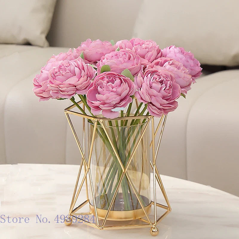 Afralia™ Glass Vase Metal Frame Geometric Flower Arrangement Wedding Decor