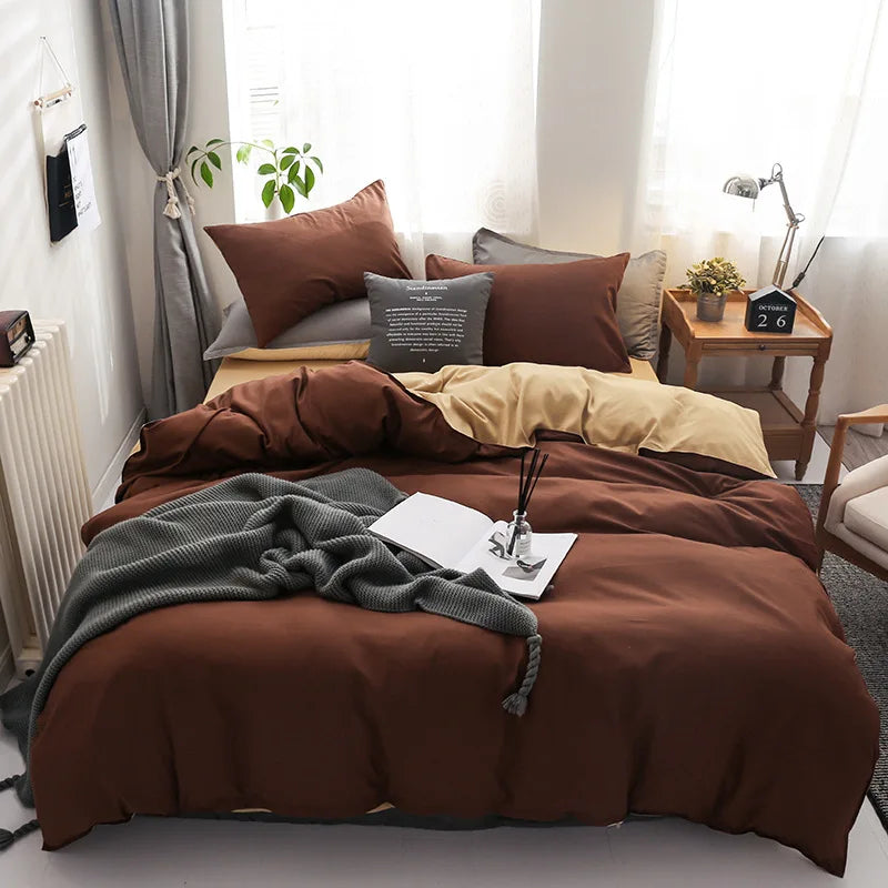 Afralia™ Luxe Solid Brown Purple Duvet Set with Sheet & Pillowcases