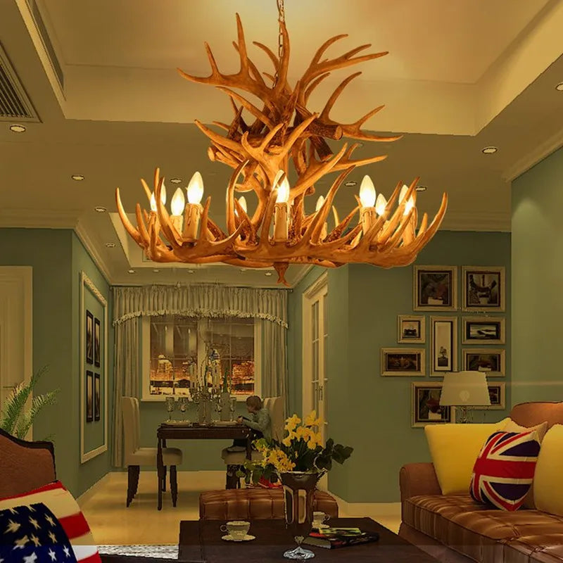 Afralia™ Resin Antler Chandelier: Retro Industrial European Loft Wind Lamps