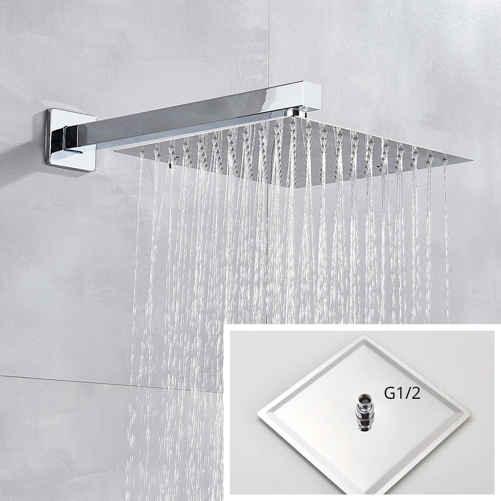Afralia™ Chrome Shower System: Wall Mounted Rain Shower Head and Faucet Set