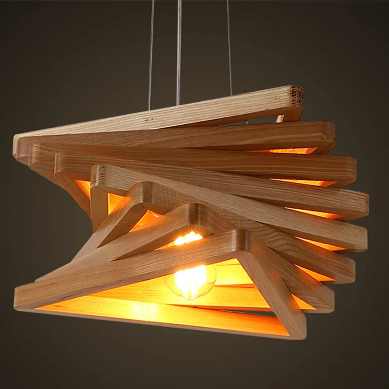 Afralia™ Triangle Wood Chandelier LED Indoor Hanging Lamp for Living Room decor