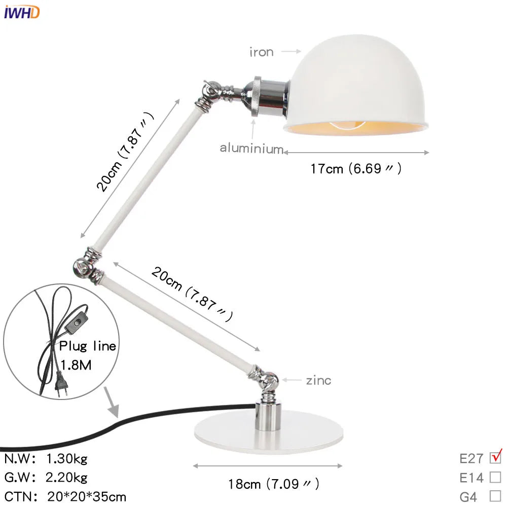 Afralia™ Vintage LED Desk Lamp Industrial White Loft Decor Luminaria De Mesa