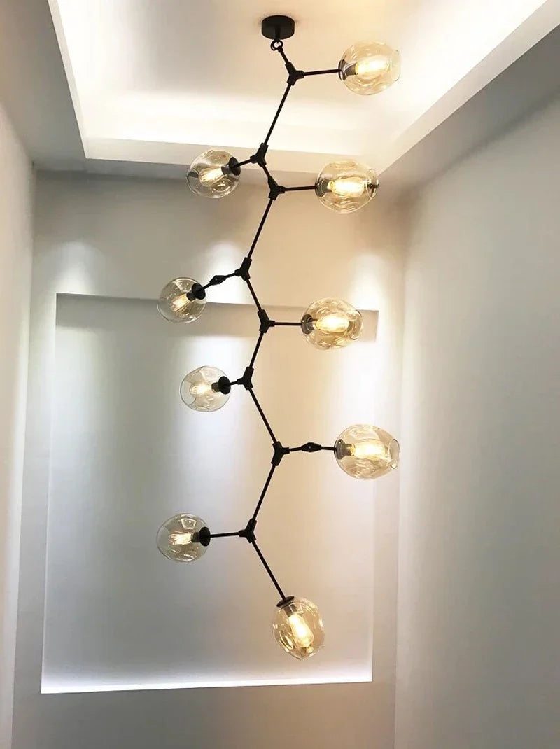 Afralia™ Vertical Black Gold Body Bubble Chandelier | Modern Molecular Design Stairwell Lighting