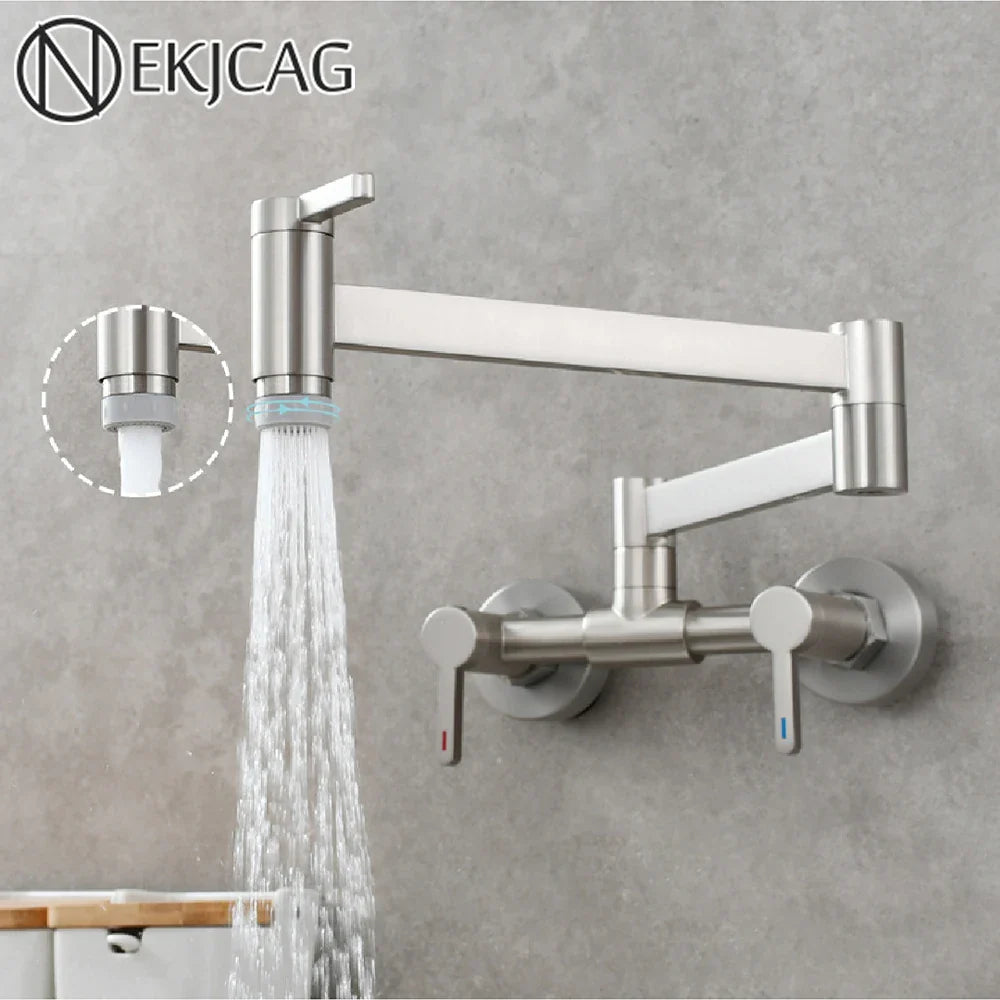 Afralia™ Wall-Mounted Folding Kitchen Faucet | Cold & Hot Sink Mixer Rotation Tap